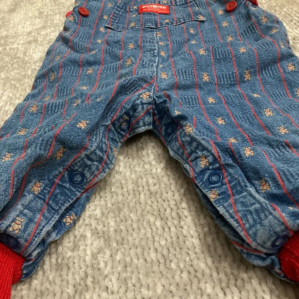 Vintage OshKosh B’Gosh Teddy‎ Bear Overalls 24M Denim Striped USA Made